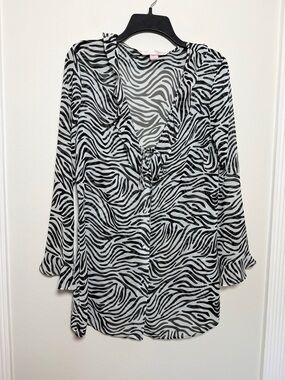 Victoria’s Secret Zebra Print Swim Cover Up Y2K Sheer Ruffle Tie Front Medium